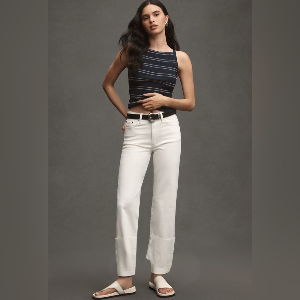 Pilcro High-Rise Cuffed Straight-Leg Jeans